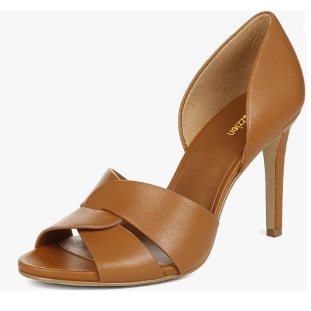 Pazzion Brown Open Almond Toe High Heeled D'Orsay Slip On Stiletto Heel Pumps